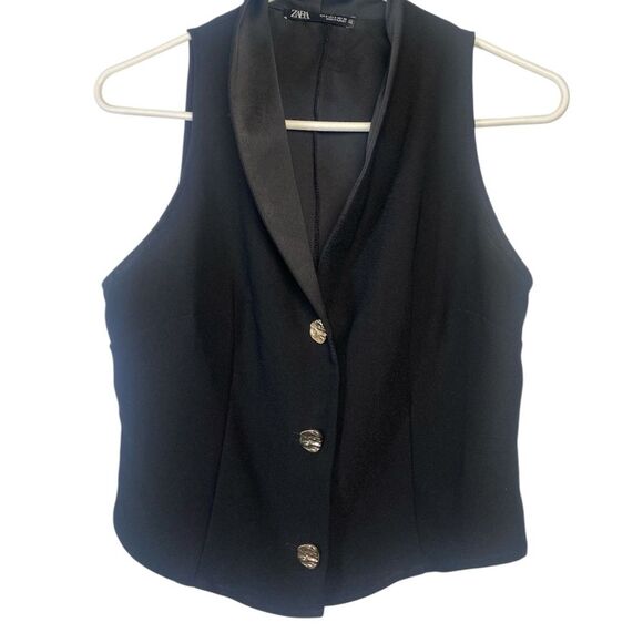 Zara Jackets & Blazers - Zara Black Vest with Silver Button Details and Satin Lapel